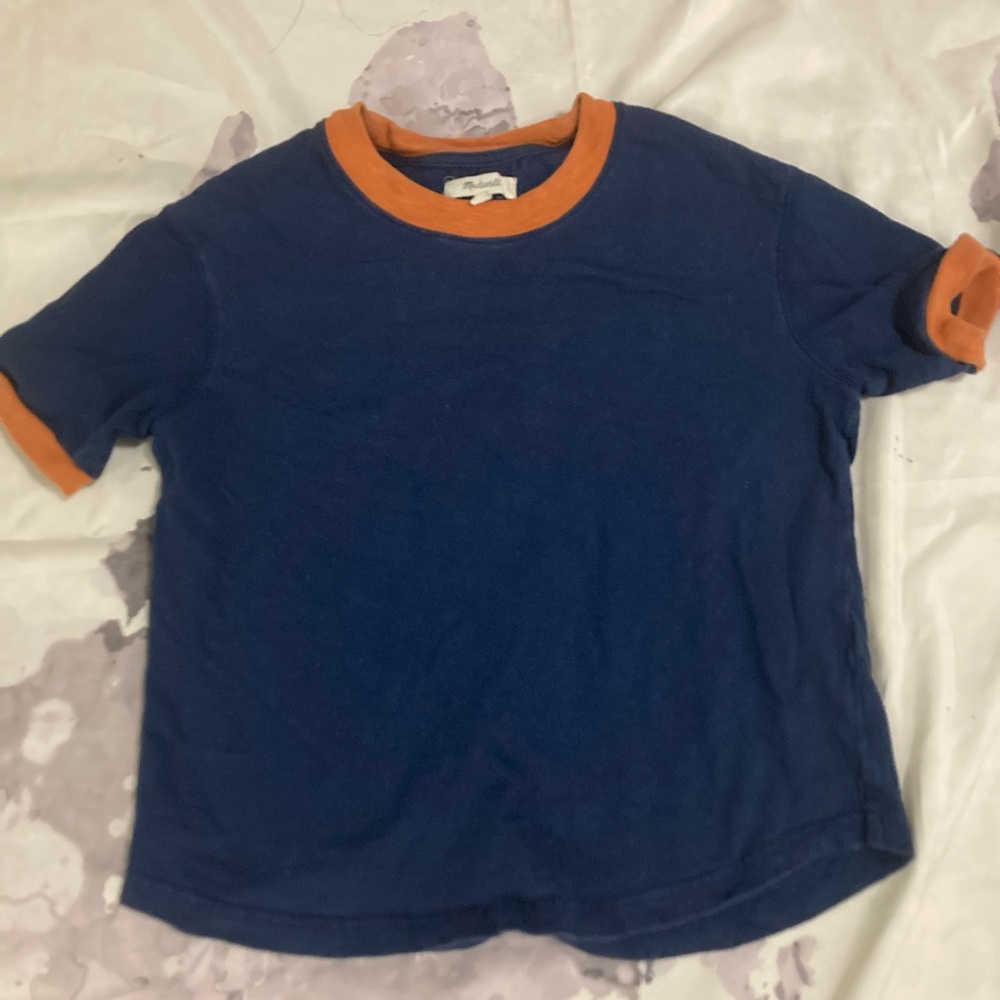 Madewell Blue and Orange Short Sleeve Tee Sporty Casual